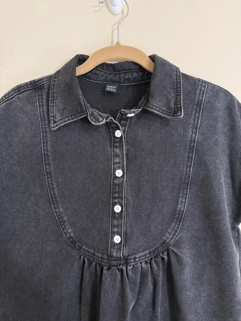 SHEIN‎ Women's Black Denim Collared Shirt Dress Coastal Cowgirl Western Size XS